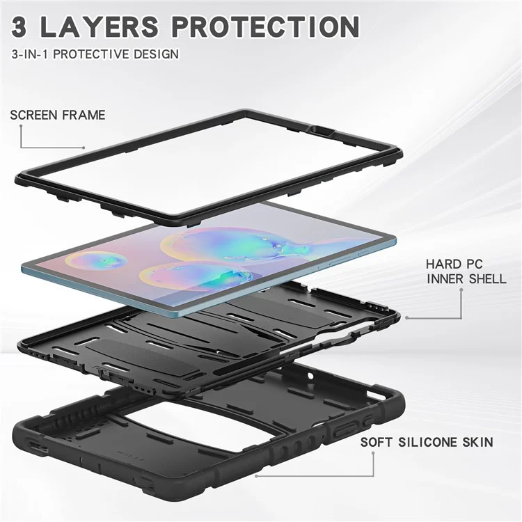 PC Resistente al Impacto + Cubierta de Tableta de Silicona Suave Con Papel de Patada Para Samsung Galaxy Tab S6 SM-T860 (Wi-Fi)/SM-T865 (LTE)/SM-T867 - Negro Negro