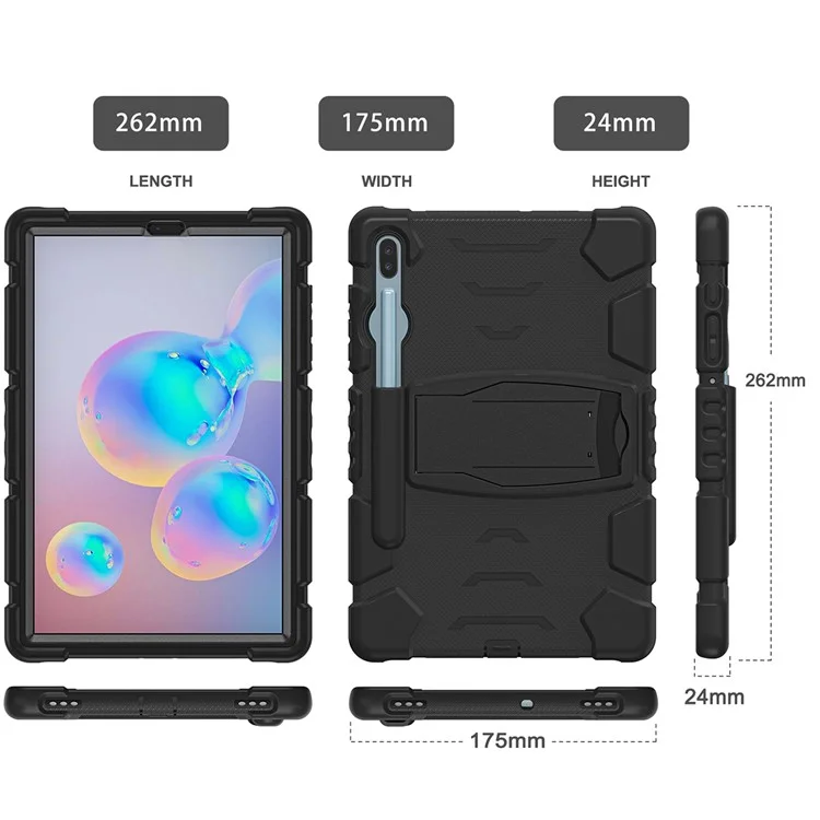 Funda protectora de PC resistente al impacto + Silicona suave para tablet para Samsung Galaxy Tab S6 SM-T860 (WiFi) / SM-T865 (LTE) / SM-T867 - Negro/Negro