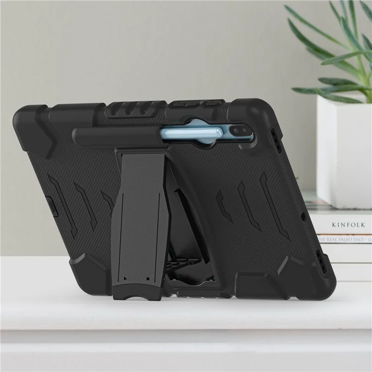 PC Resistente al Impacto + Cubierta de Tableta de Silicona Suave Con Papel de Patada Para Samsung Galaxy Tab S6 SM-T860 (Wi-Fi)/SM-T865 (LTE)/SM-T867 - Negro Negro