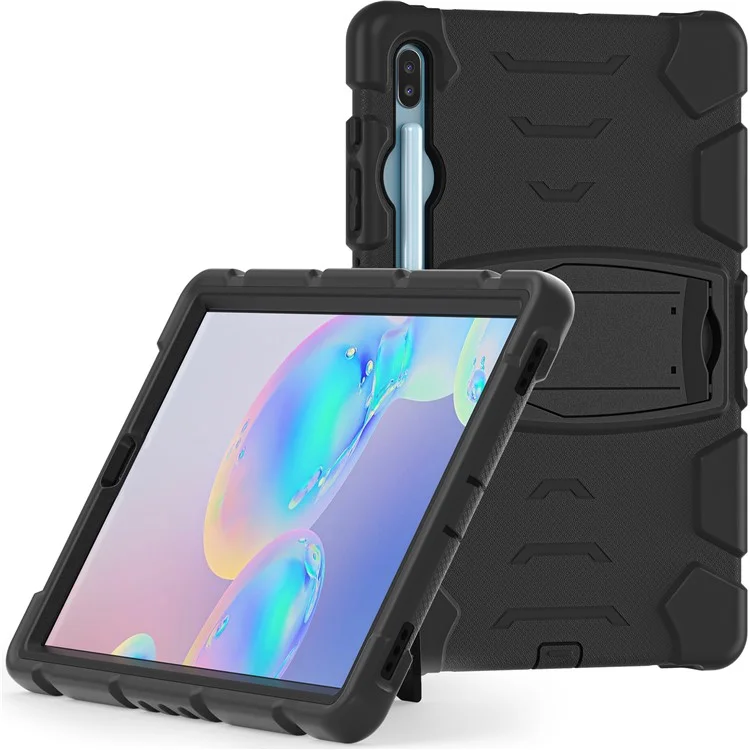 PC Resistente al Impacto + Cubierta de Tableta de Silicona Suave Con Papel de Patada Para Samsung Galaxy Tab S6 SM-T860 (Wi-Fi)/SM-T865 (LTE)/SM-T867 - Negro Negro