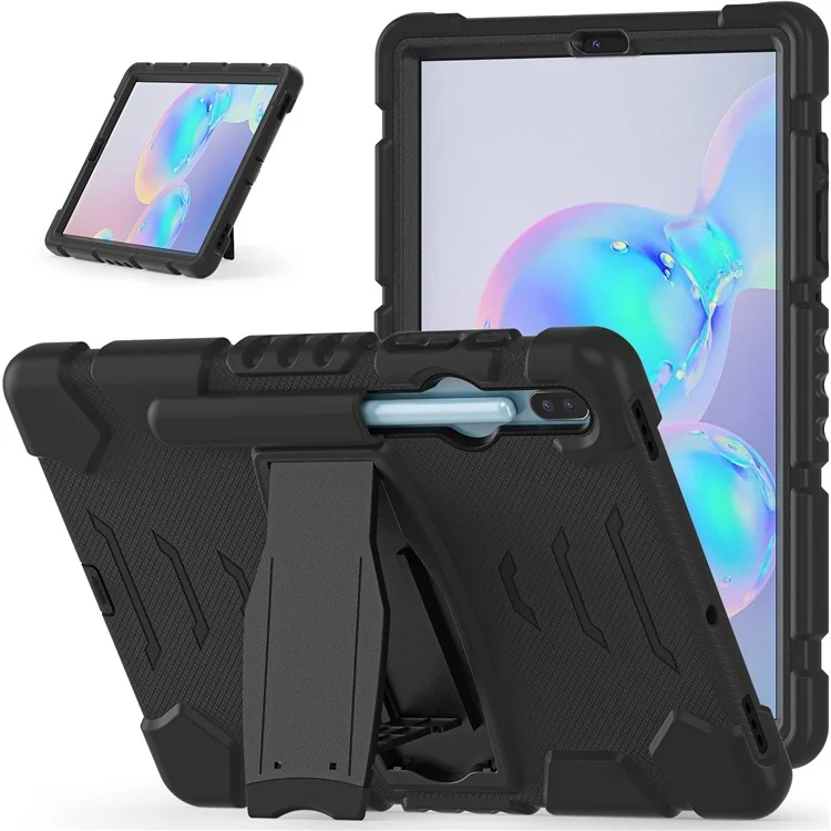 PC Resistente al Impacto + Cubierta de Tableta de Silicona Suave Con Papel de Patada Para Samsung Galaxy Tab S6 SM-T860 (Wi-Fi)/SM-T865 (LTE)/SM-T867 - Negro Negro