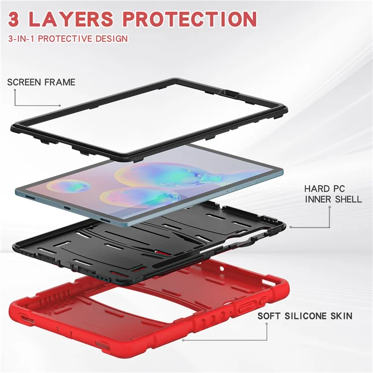 PC Resistente al Impacto + Cubierta de Tableta de Silicona Suave Con Papel de Patada Para Samsung Galaxy Tab S6 SM-T860 (Wi-Fi)/SM-T865 (LTE)/SM-T867 - Negro Rojo