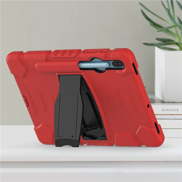 PC Resistente al Impacto + Cubierta de Tableta de Silicona Suave Con Papel de Patada Para Samsung Galaxy Tab S6 SM-T860 (Wi-Fi)/SM-T865 (LTE)/SM-T867 - Negro Rojo