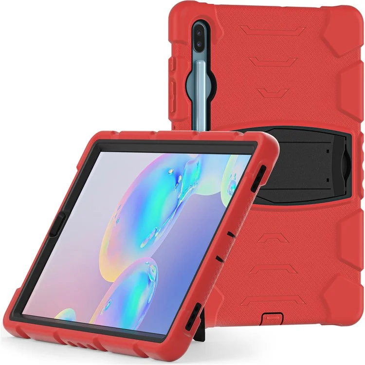 PC Resistente al Impacto + Cubierta de Tableta de Silicona Suave Con Papel de Patada Para Samsung Galaxy Tab S6 SM-T860 (Wi-Fi)/SM-T865 (LTE)/SM-T867 - Negro Rojo