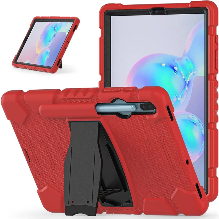 PC Resistente al Impacto + Cubierta de Tableta de Silicona Suave Con Papel de Patada Para Samsung Galaxy Tab S6 SM-T860 (Wi-Fi)/SM-T865 (LTE)/SM-T867 - Negro Rojo