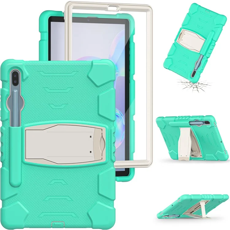 PC Resistente al Impacto + Cubierta de Tableta de Silicona Suave Con Papel de Patada Para Samsung Galaxy Tab S6 SM-T860 (Wi-Fi)/SM-T865 (LTE)/SM-T867 - Menta Verde