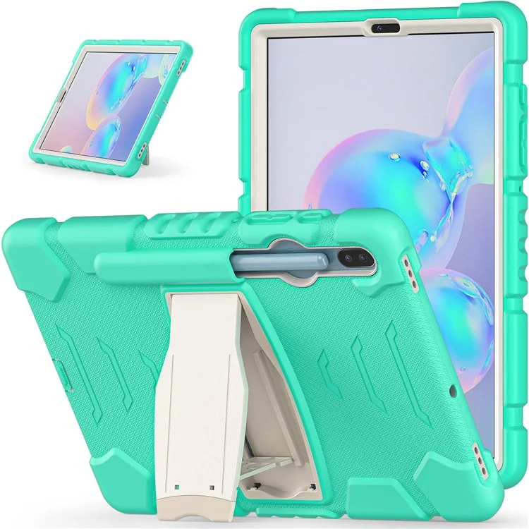 PC Resistente al Impacto + Cubierta de Tableta de Silicona Suave Con Papel de Patada Para Samsung Galaxy Tab S6 SM-T860 (Wi-Fi)/SM-T865 (LTE)/SM-T867 - Menta Verde