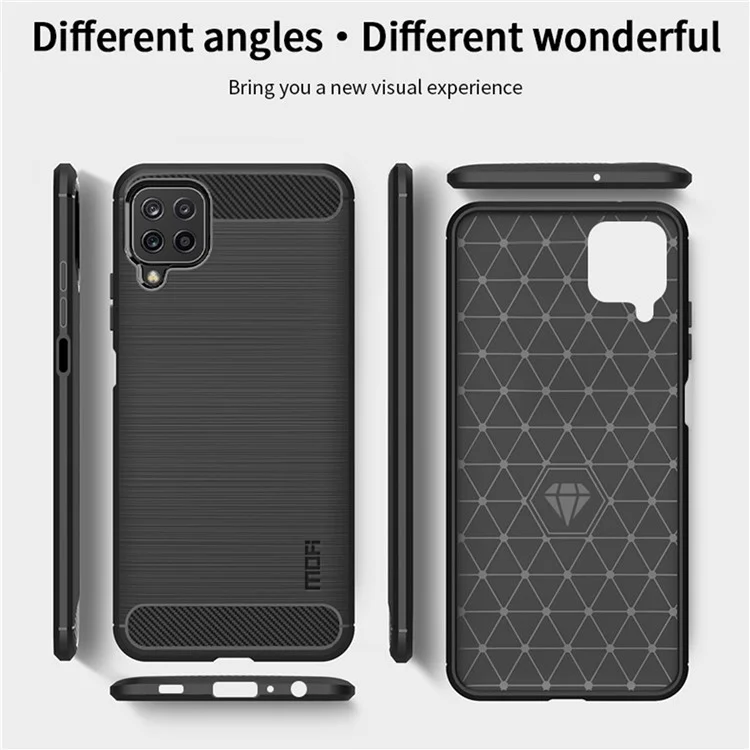 MOFI Brushed Carbon Fiber Design Flexible Well-Protected TPU Cover Case for Samsung Galaxy A22 4G (EU Version) - Black