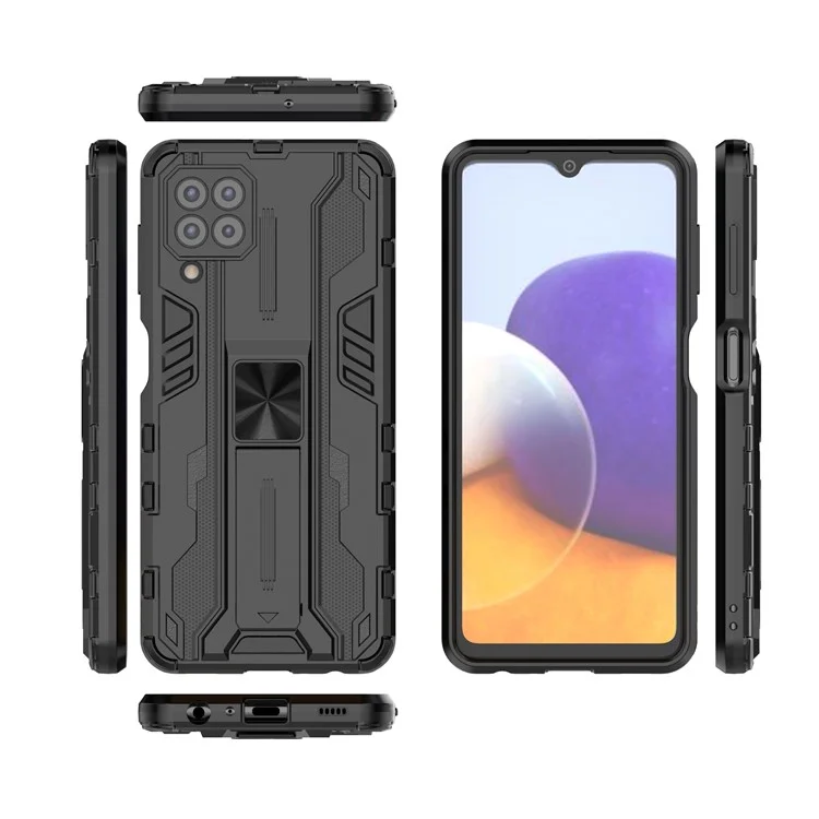 PC + TPU Caso De Telefone Híbrido Capa Protetora Resistente Ao Impacto Com Kickstand Para Samsung Galaxy A22 4G (versão Da UE) - Preto