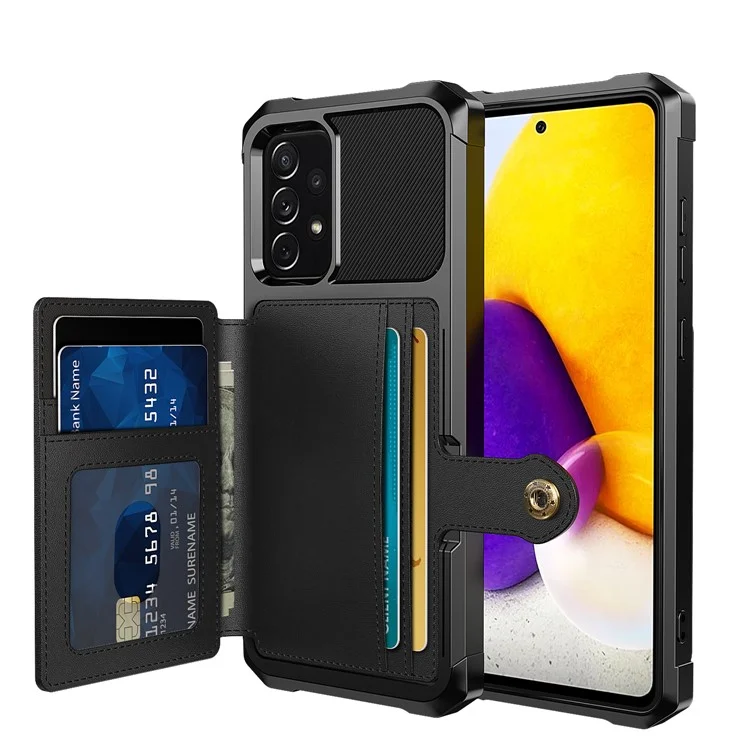 Housse de protection en TPU enduit de cuir avec support et porte-cartes [Feuille magnétique intégrée] ZM03 pour Samsung Galaxy A52 4G/5G / A52s 5G - Noir