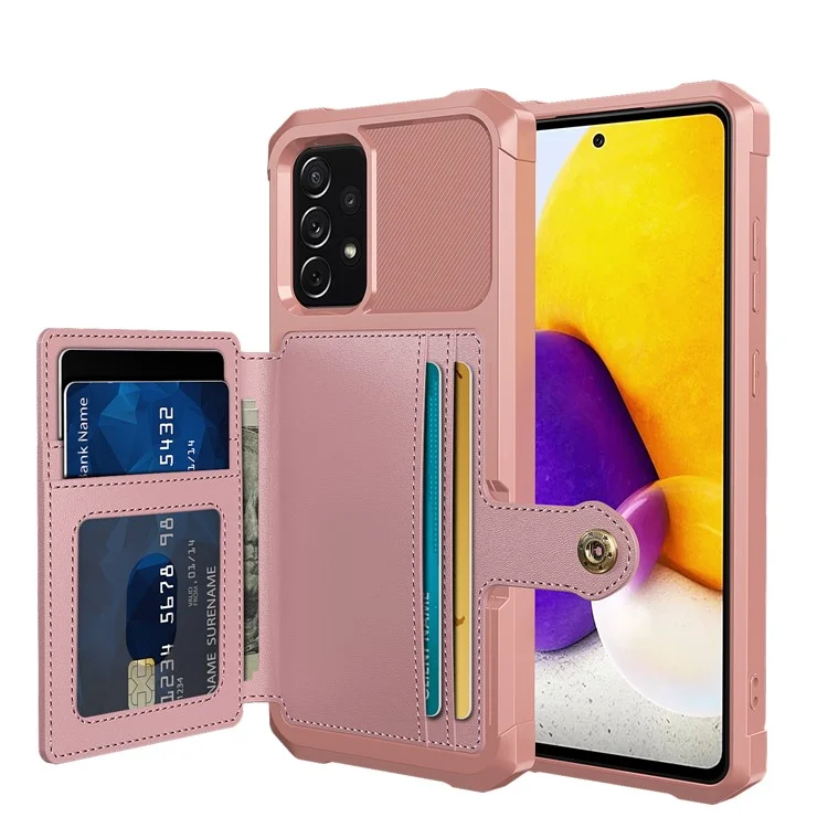 Leather Coated TPU Protector Cover with Kickstand and Card Holder [Built-in Magnetic Sheet] ZM03 for Samsung Galaxy A52 4G/5G / A52s 5G - Pink