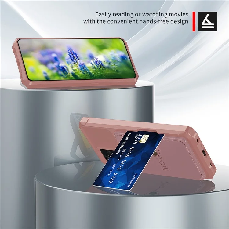 Coperchio Protettore TPU Rivestito in Pelle Con Cavalletto e Supporto Per Schede [foglio Magnetico Incorporato] ZM03 Per Samsung Galaxy A52 4G/5G / A52s 5G - Rosa