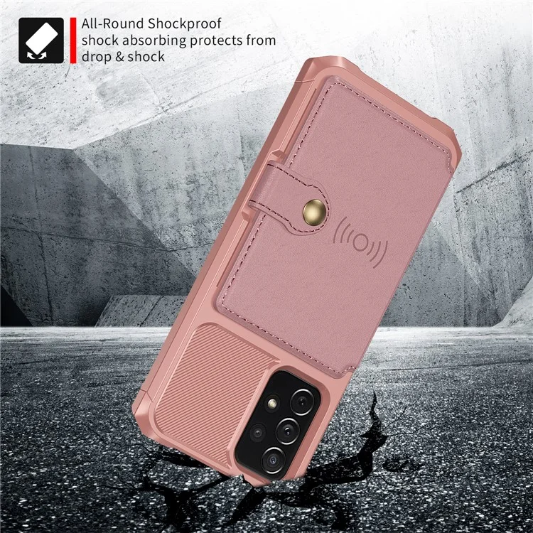 Leather Coated TPU Protector Cover with Kickstand and Card Holder [Built-in Magnetic Sheet] ZM03 for Samsung Galaxy A52 4G/5G / A52s 5G - Pink