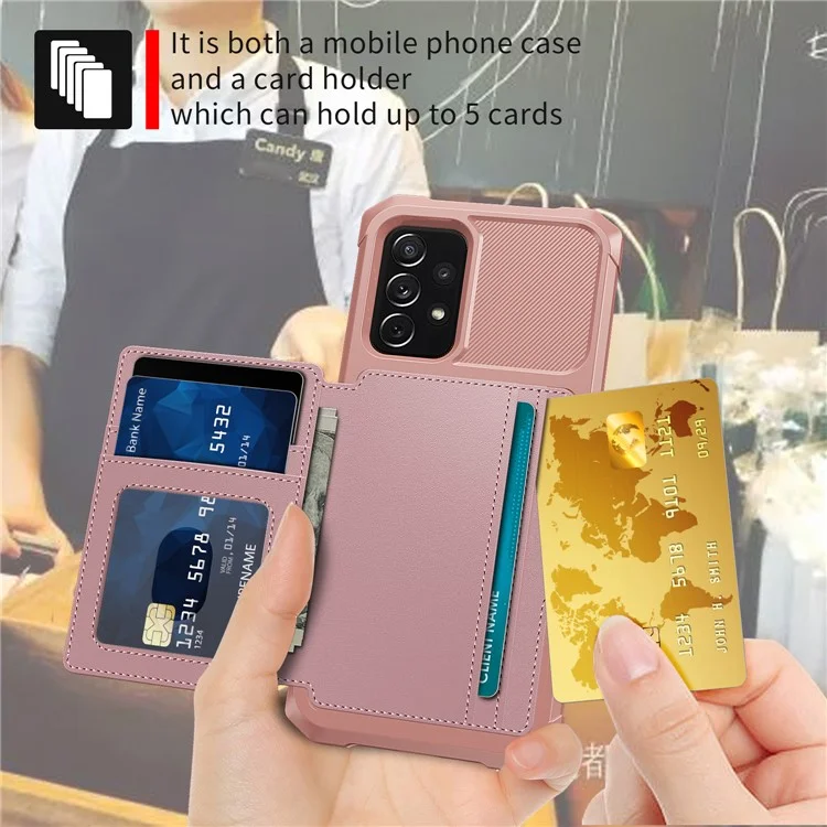 Coperchio Protettore TPU Rivestito in Pelle Con Cavalletto e Supporto Per Schede [foglio Magnetico Incorporato] ZM03 Per Samsung Galaxy A52 4G/5G / A52s 5G - Rosa