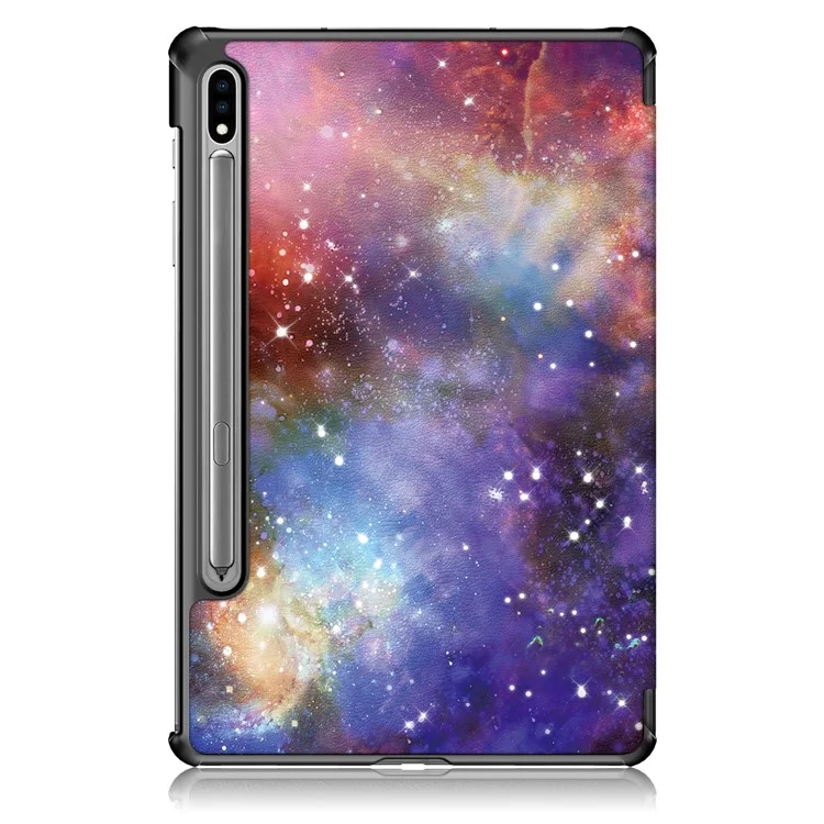 Tri-fold Stand Design Pattern Printing PU Leather Tablet Case Shell Protector for Samsung Galaxy Tab S7 FE T736 / Tab S7+ / Tab S8+ - Nebula