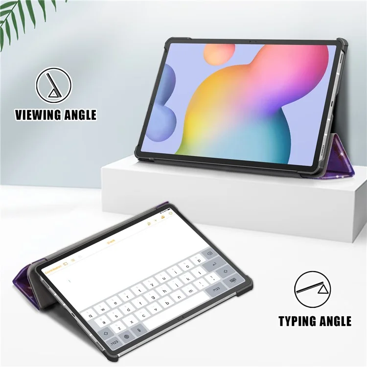 Motif de conception de support à trois volets Impression sur PU Leather Etui de protection pour Samsung Galaxy Tab S7 FE T736 / Tab S7+ / Tab S8+ - Nébuleuse