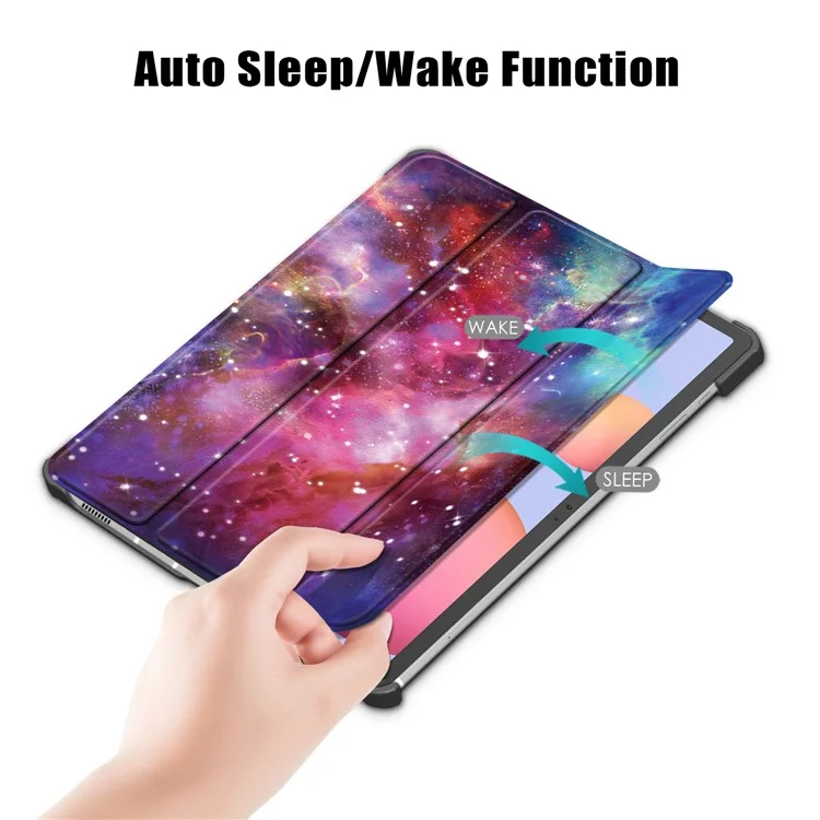 Tri-fold Stand Design Pattern Printing PU Leather Tablet Case Shell Protector for Samsung Galaxy Tab S7 FE T736 / Tab S7+ / Tab S8+ - Nebula