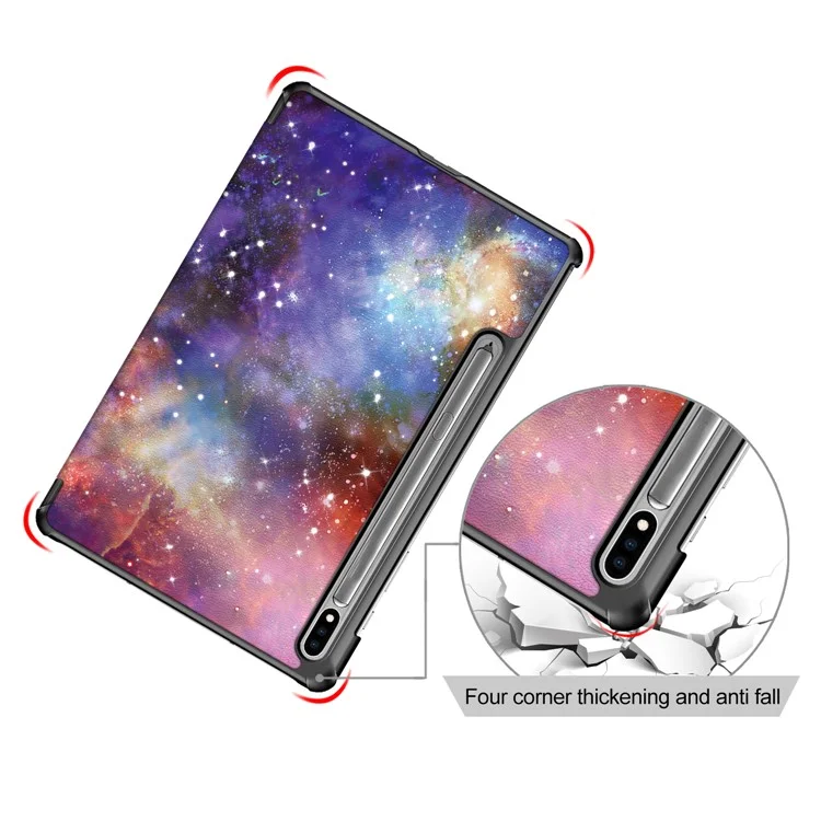 Tri-fold Stand Design Pattern Printing PU Petter Caso Caso Protettore Shell Per Samsung Galaxy Tab S7 fe T736/Tab S7 Plus/Tab S8+ - Nebulosa