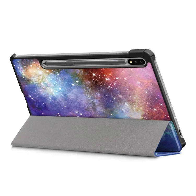 Tri-fold Stand Design Pattern Printing PU Petter Caso Caso Protettore Shell Per Samsung Galaxy Tab S7 fe T736/Tab S7 Plus/Tab S8+ - Nebulosa