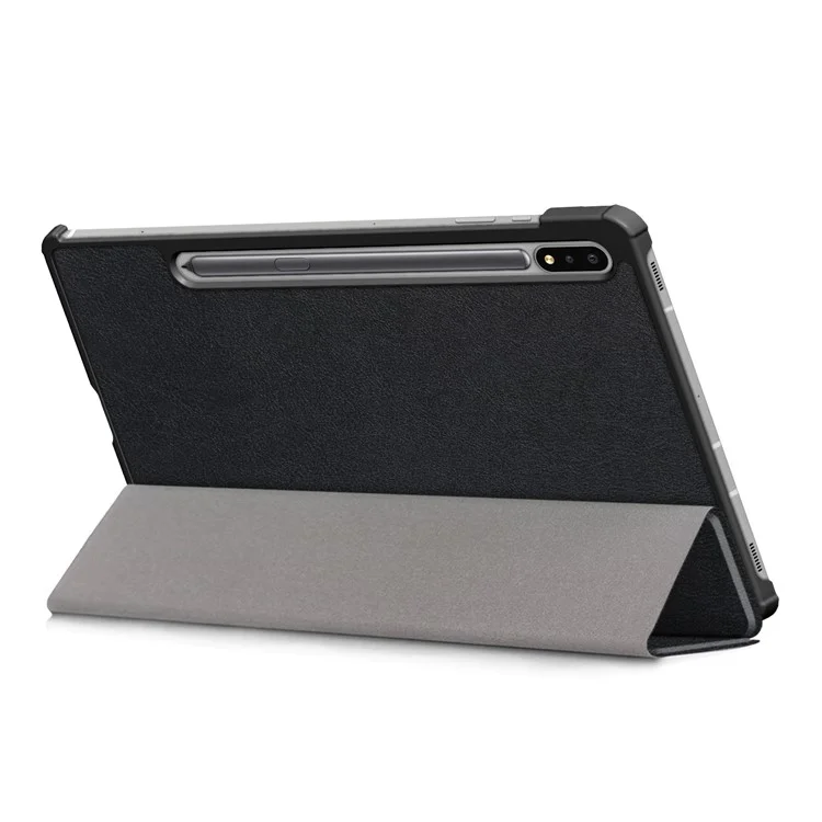 Tri-fold Stand Design Plain PU Leder Tablet Hülle Shellschutz Für Samsung Galaxy Tab S7 fe T736/Tab S7 Plus/Tab S8+ - Schwarz