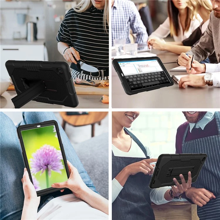 Contrast Color Tablet Case for Samsung Galaxy Tab A7 Lite 8.7-inch T225/T220 (2021), PC + TPU + Silicone Kickstand Hybrid Cover - Black/Black