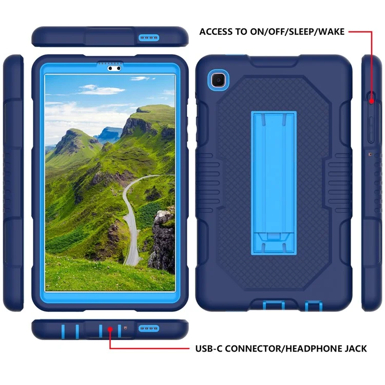 Contrast Color Tablet Case Для Samsung Galaxy Tab A7 Lite 8,7-дюймовый T225/T220 (2021), PC + TPU + Силиконовая Киктяная Крышка Киктя - Темно -синий/синий