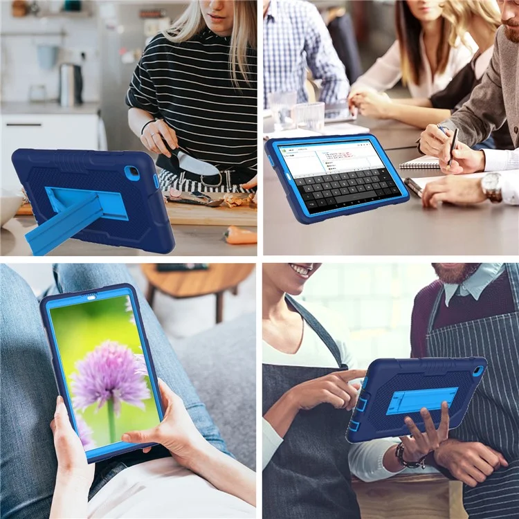 Contrast Color Tablet Case Для Samsung Galaxy Tab A7 Lite 8,7-дюймовый T225/T220 (2021), PC + TPU + Силиконовая Киктяная Крышка Киктя - Темно -синий/синий