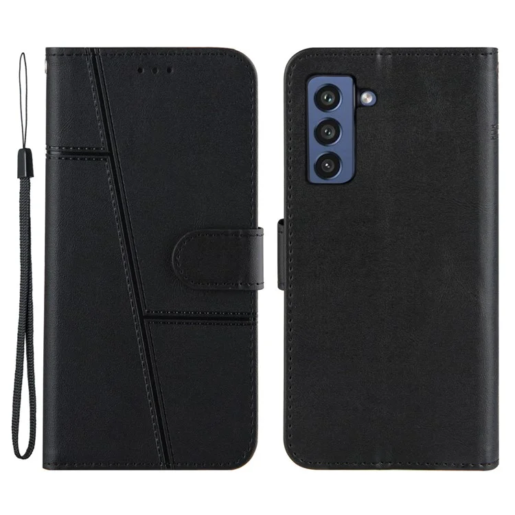 Concise Leather Phone Cover Wallet Case with Stand for Samsung Galaxy S21 FE - Black