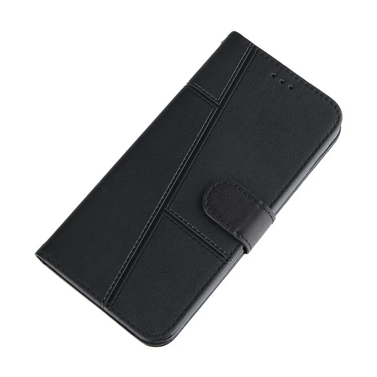 Concise Leather Phone Cover Wallet Case with Stand for Samsung Galaxy S21 FE - Black