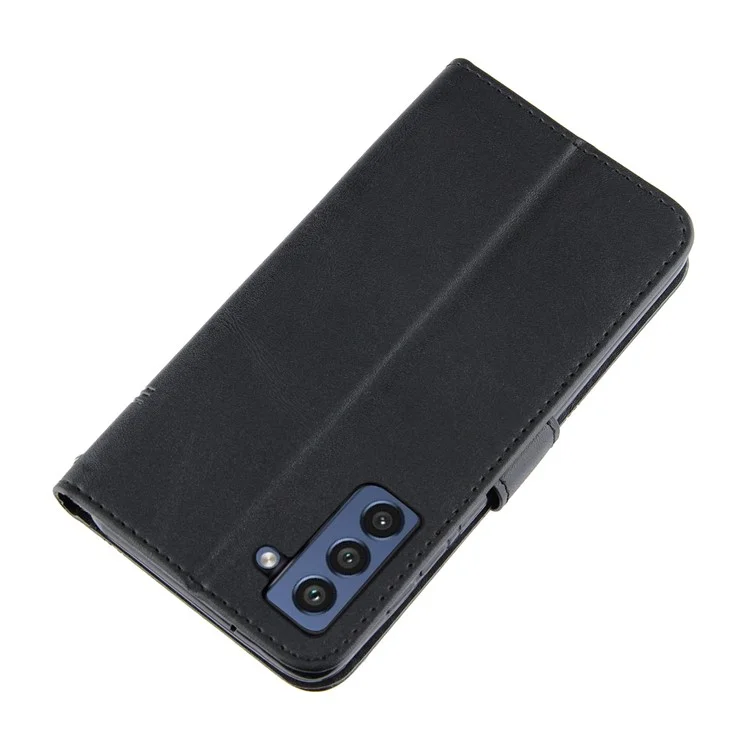 Concise Leather Phone Cover Wallet Case with Stand for Samsung Galaxy S21 FE - Black