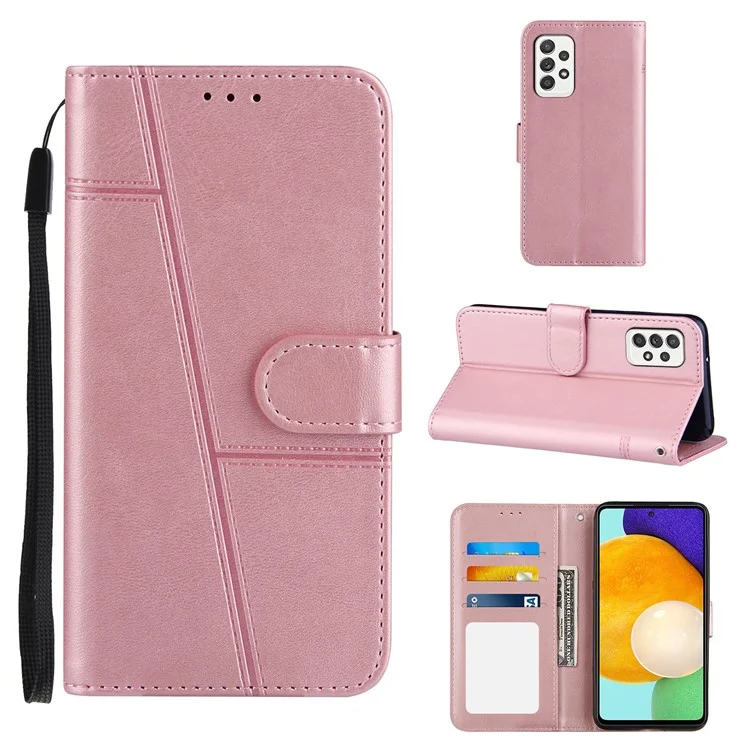Custodia di Copertura Del Telefono in Pelle Con Giunzione Concisa Con Portafoglio e Cinghia Per Samsung Galaxy A52 4G/5G / A52s 5G - Rosa