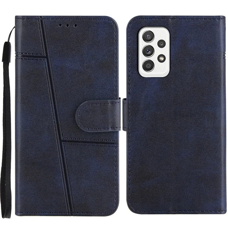 Prägnantes Spleißen Leder -telefonabdeckung Hülle Mit Brieftasche Und Riemen Für Samsung Galaxy A52 4G/5G / A52s 5g - Blau