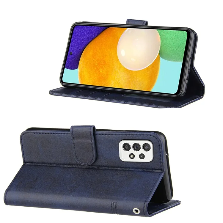 Prägnantes Spleißen Leder -telefonabdeckung Hülle Mit Brieftasche Und Riemen Für Samsung Galaxy A52 4G/5G / A52s 5g - Blau