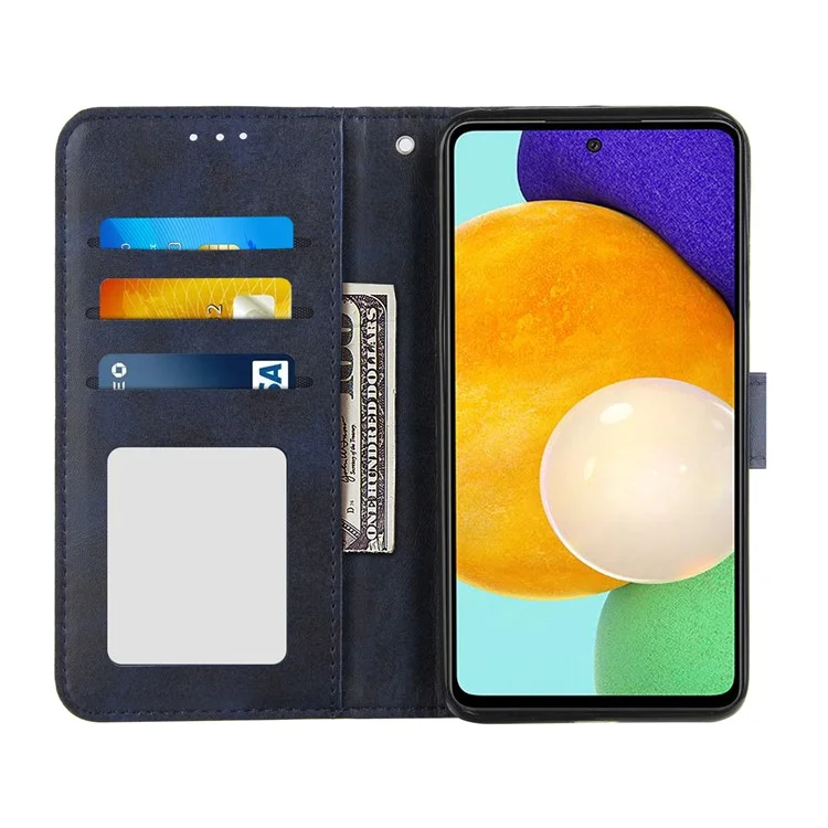 Prägnantes Spleißen Leder -telefonabdeckung Hülle Mit Brieftasche Und Riemen Für Samsung Galaxy A52 4G/5G / A52s 5g - Blau