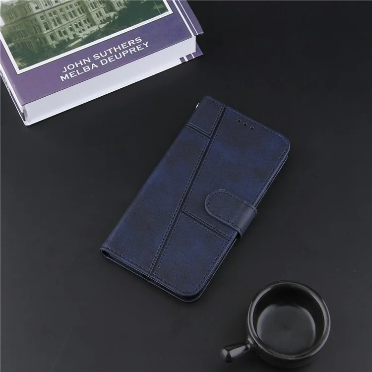 Prägnantes Spleißen Leder -telefonabdeckung Hülle Mit Brieftasche Und Riemen Für Samsung Galaxy A52 4G/5G / A52s 5g - Blau