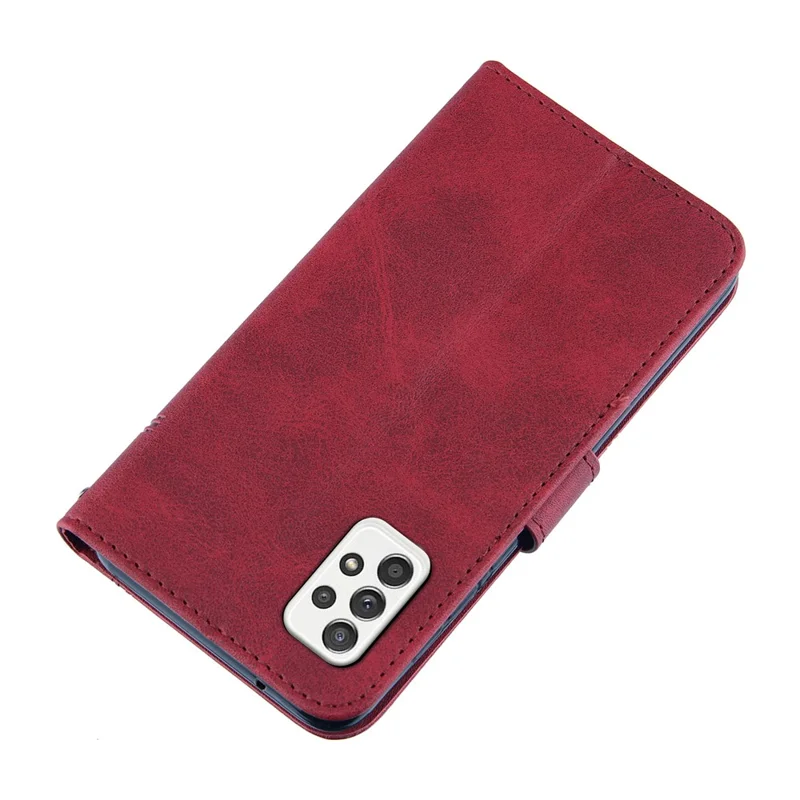 Concise Splicing Leather Phone Cover Stand Case with Wallet and Strap for Samsung Galaxy A52 4G/5G / A52s 5G - Red