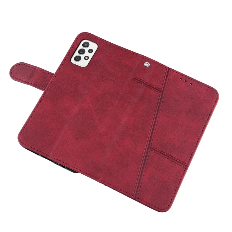 Concise Splicing Leather Phone Cover Stand Case with Wallet and Strap for Samsung Galaxy A52 4G/5G / A52s 5G - Red