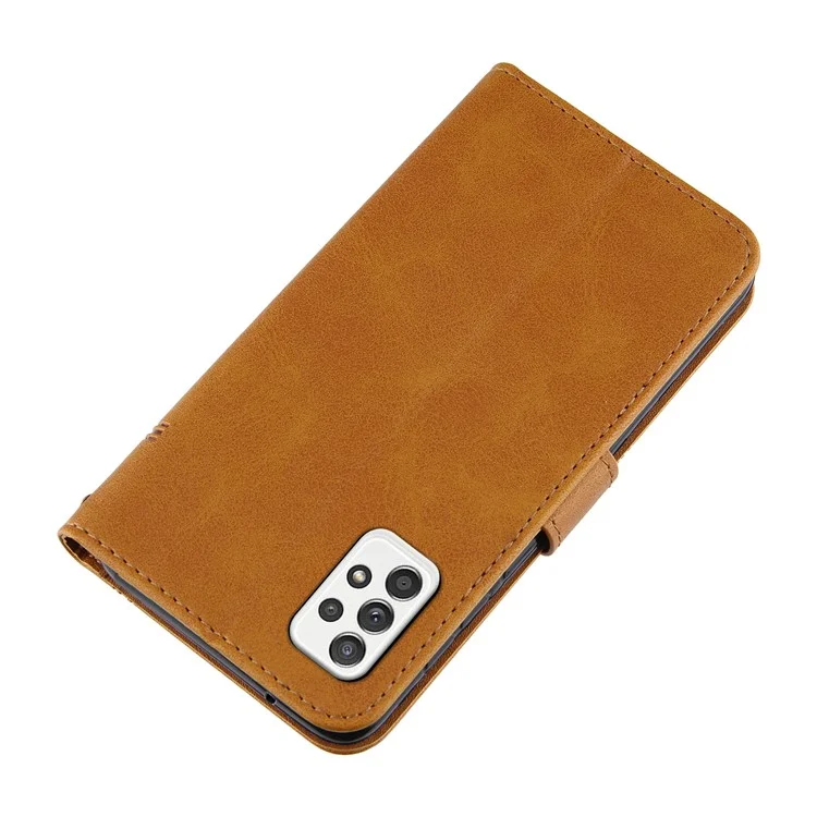 Concise Splicing Leather Phone Cover Stand Case with Wallet and Strap for Samsung Galaxy A52 4G/5G / A52s 5G - Brown