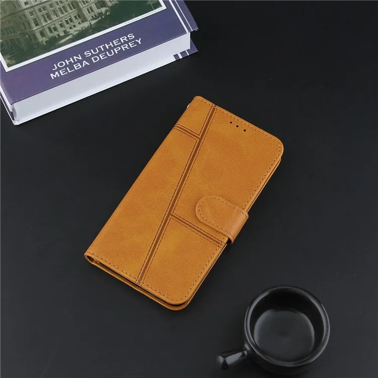 Concise Splicing Leather Phone Cover Stand Case with Wallet and Strap for Samsung Galaxy A52 4G/5G / A52s 5G - Brown