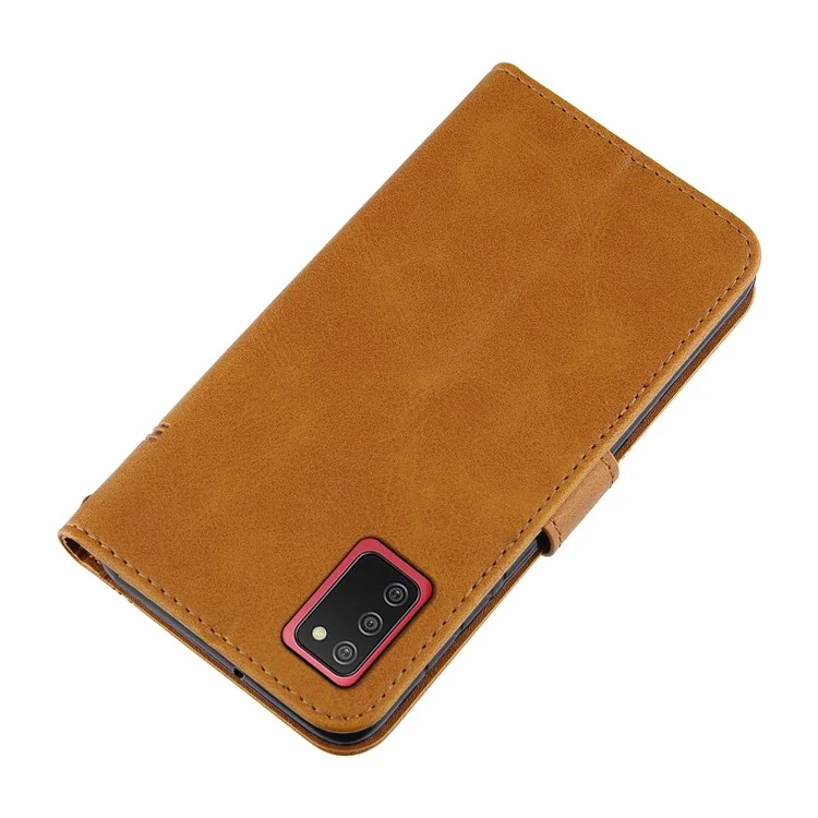 Splicing Leather Phone Cover Wallet Case with Stand and Strap for Samsung Galaxy A02s (164.2x75.9x9.1mm) - Brown