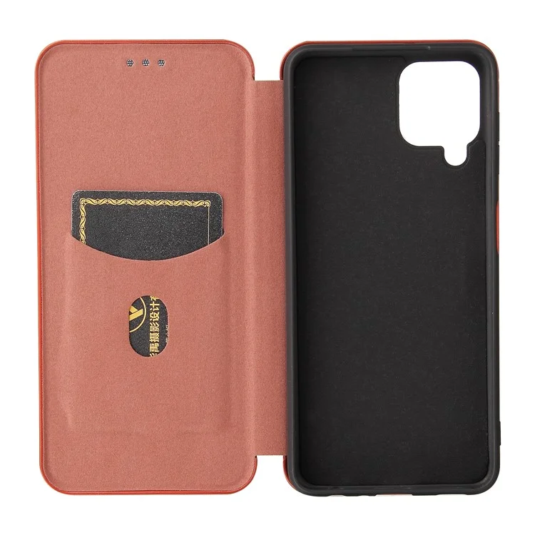 For Samsung Galaxy A22 4G (EU Version) Auto-absorbed Leather Case Carbon Fiber Texture Shock-proof Flip Cover with Card Holder and Ring Strap - Orange