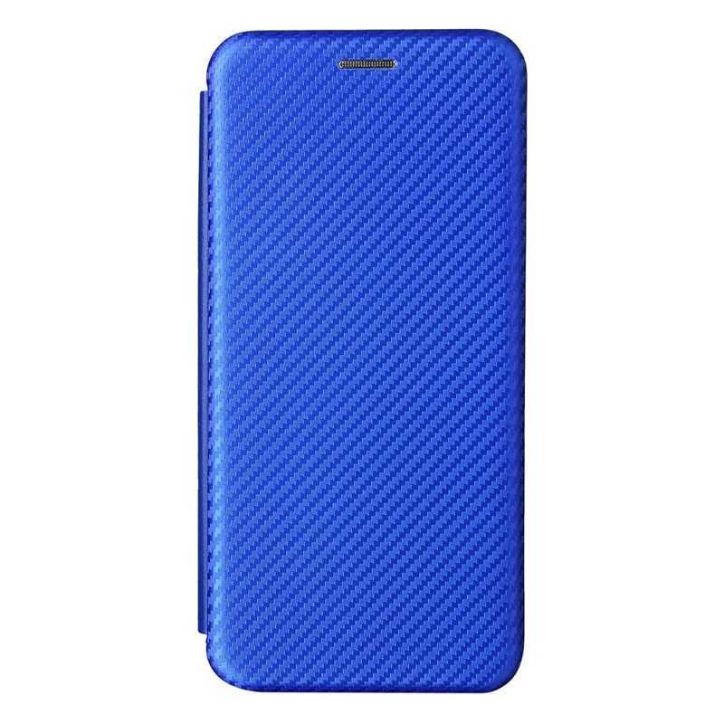 For Samsung Galaxy A22 4G (EU Version) Auto-absorbed Leather Case Carbon Fiber Texture Shock-proof Flip Cover with Card Holder and Ring Strap - Blue