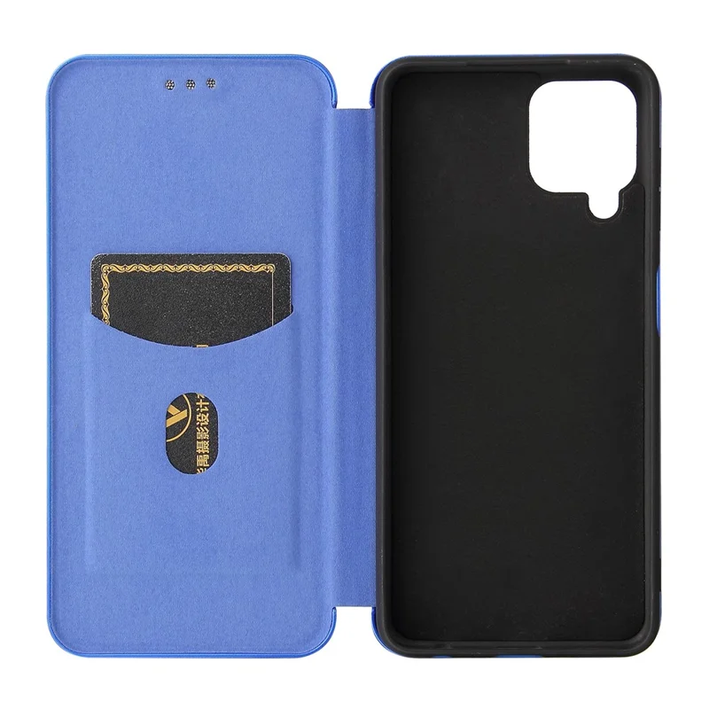 For Samsung Galaxy A22 4G (EU Version) Auto-absorbed Leather Case Carbon Fiber Texture Shock-proof Flip Cover with Card Holder and Ring Strap - Blue