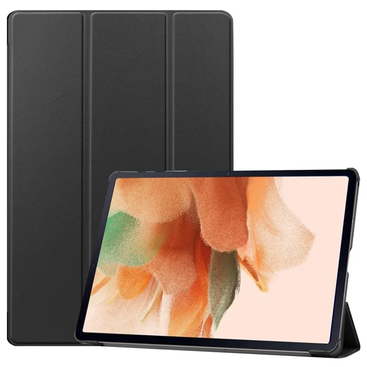 Protection Complète Étui en Cuir Conception de Support de Support à Trois Volets Stable Pour Samsung Galaxy Tab S7 fe Sm-t730 / Sm-t736 - le Noir