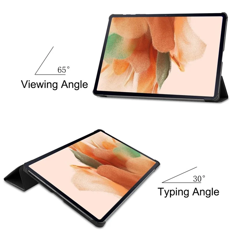 Custodia in Pelle con Supporto Pieghevole a Tre Ante per Samsung Galaxy Tab S7 FE SM-T730/SM-T736 - Nero
