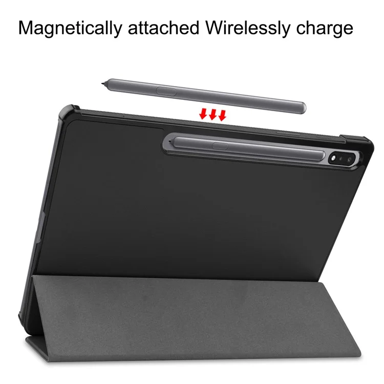 Custodia in Pelle con Supporto Pieghevole a Tre Ante per Samsung Galaxy Tab S7 FE SM-T730/SM-T736 - Nero
