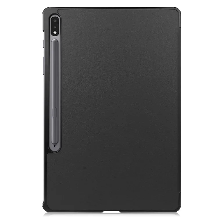 Protection Complète Étui en Cuir Conception de Support de Support à Trois Volets Stable Pour Samsung Galaxy Tab S7 fe Sm-t730 / Sm-t736 - le Noir