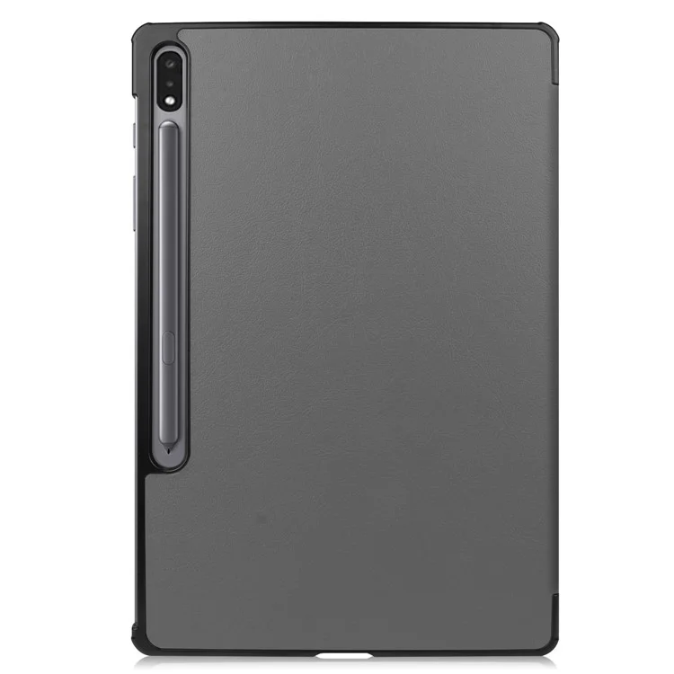 Full Protection Stable Tri-fold Stand Stand Design Leather Case for Samsung Galaxy Tab S7 FE SM-T730/SM-T736 - Grey