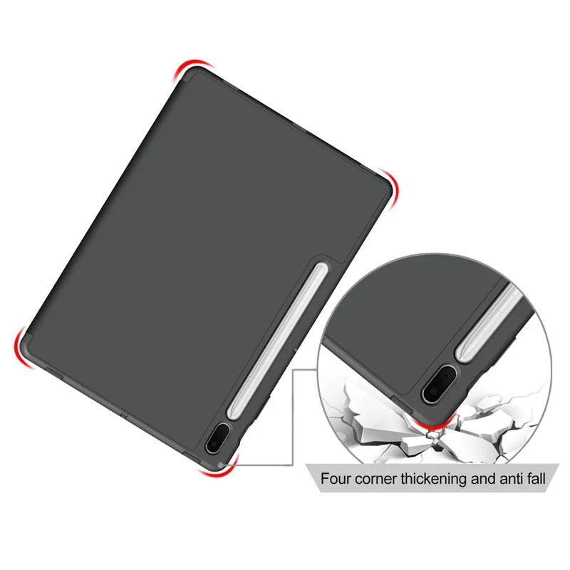 Tri-fold Stand Design TPU + PU Læderdæksel med Pennelomme til Samsung Galaxy Tab S7 FE T736 / Tab S7+ / Tab S8+ - Grå