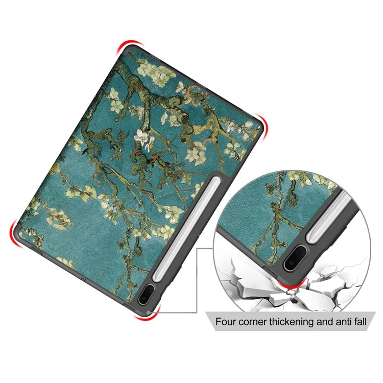 Pattern Printing Tri-fold Stand Design TPU Leather Tablet Case with Pen Slot for Samsung Galaxy Tab S7 FE T736 / Tab S7+ / Tab S8+ - Flowers